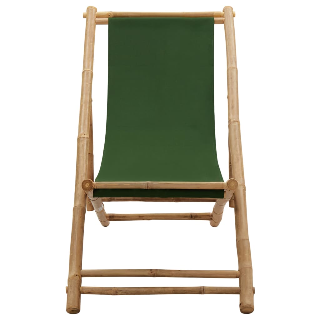 vidaXL pludmales krēsls, bambuss un zaļš audekls