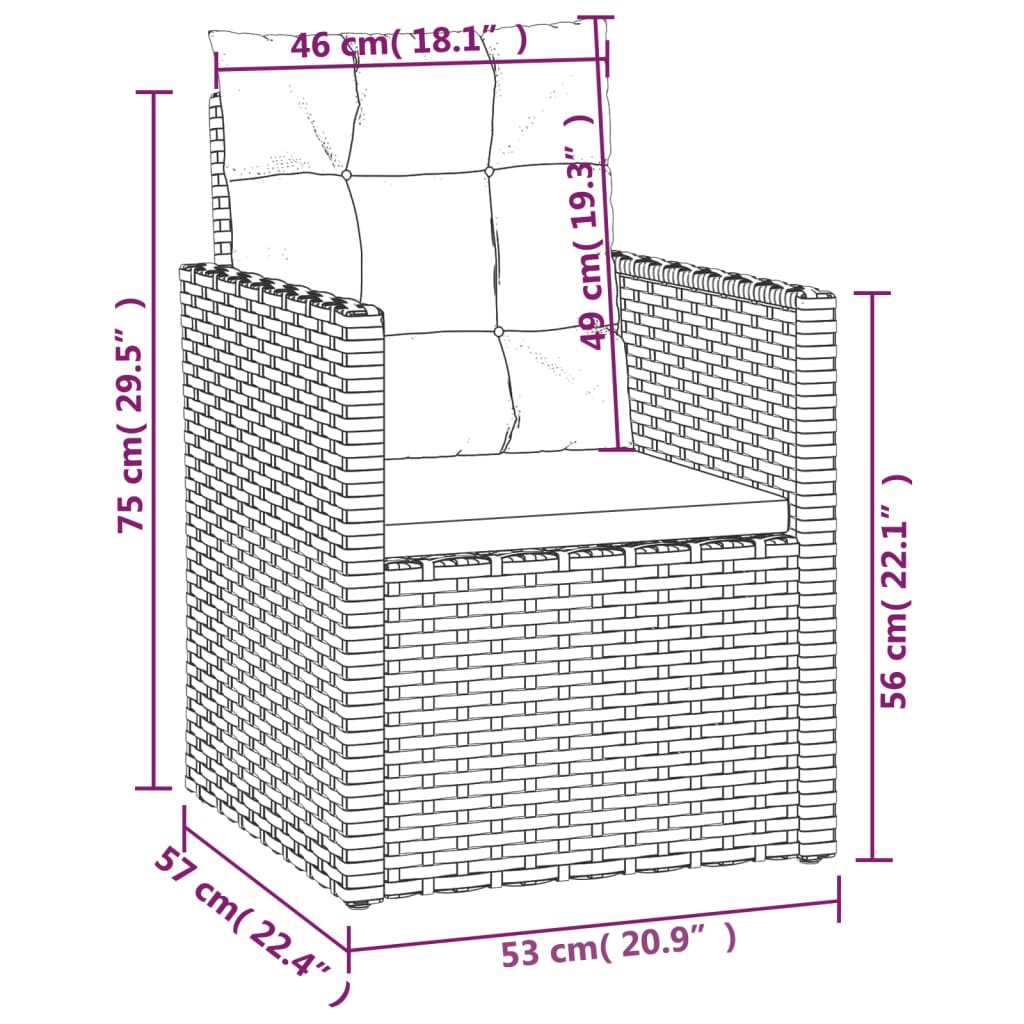 vidaXL 3-daļīgs āra atpūtas mēbeļu komplekts ar matračiem, PE, melns