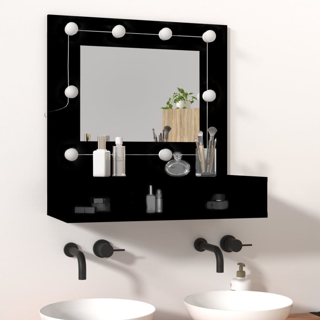 vidaXL spoguļskapītis ar LED, melns, 60x31,5x62 cm