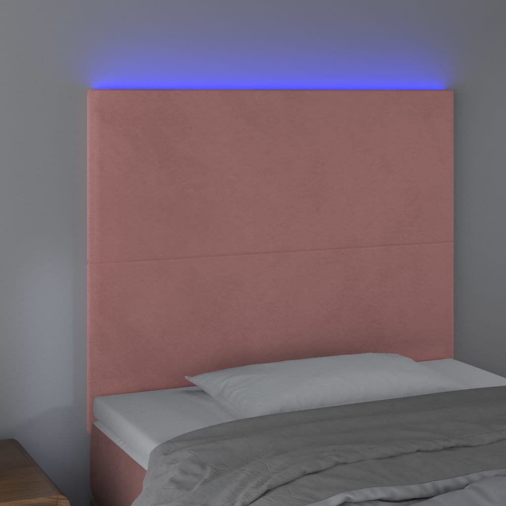 vidaXL gultas galvgalis ar LED, 100x5x118/128 cm, rozā samts