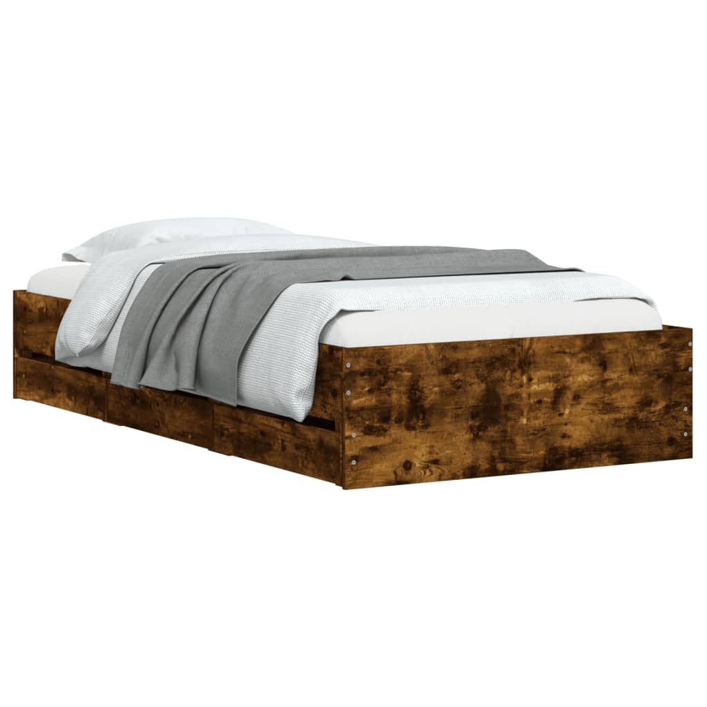 vidaXL gultas rāmis ar atvilktnēm, ozola, 75x190 cm, inženierijas koks