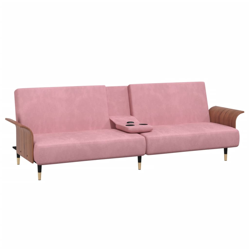 vidaXL dīvāngulta ar glāžu turētājiem, rozā samts
