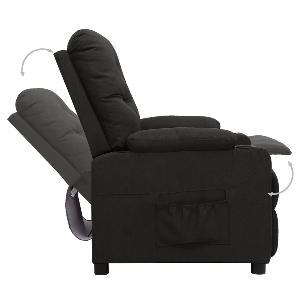 vidaXL atpūtas krēsls, atgāžams, melns audums
