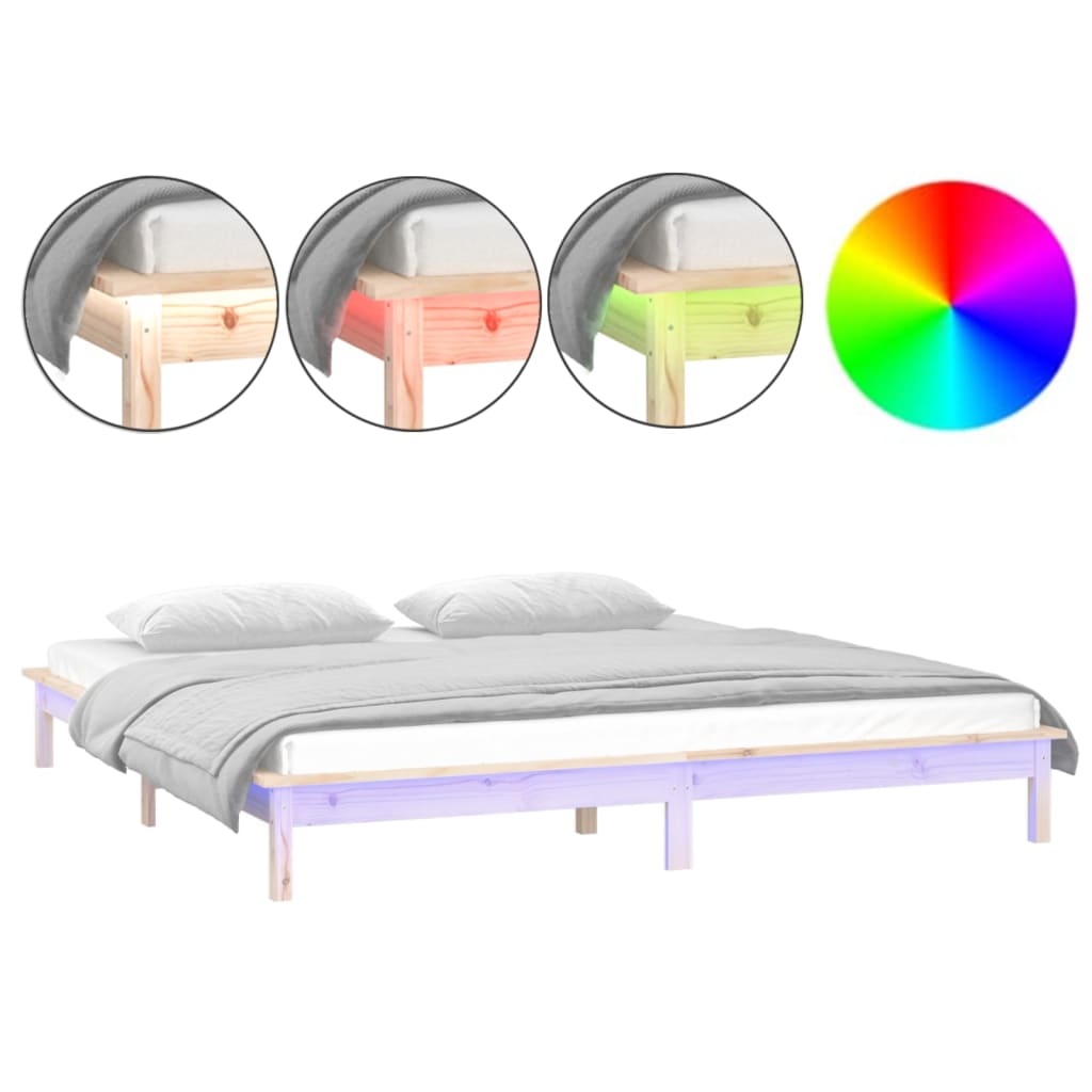 vidaXL gultas rāmis, LED, 200x200 cm, masīvkoks