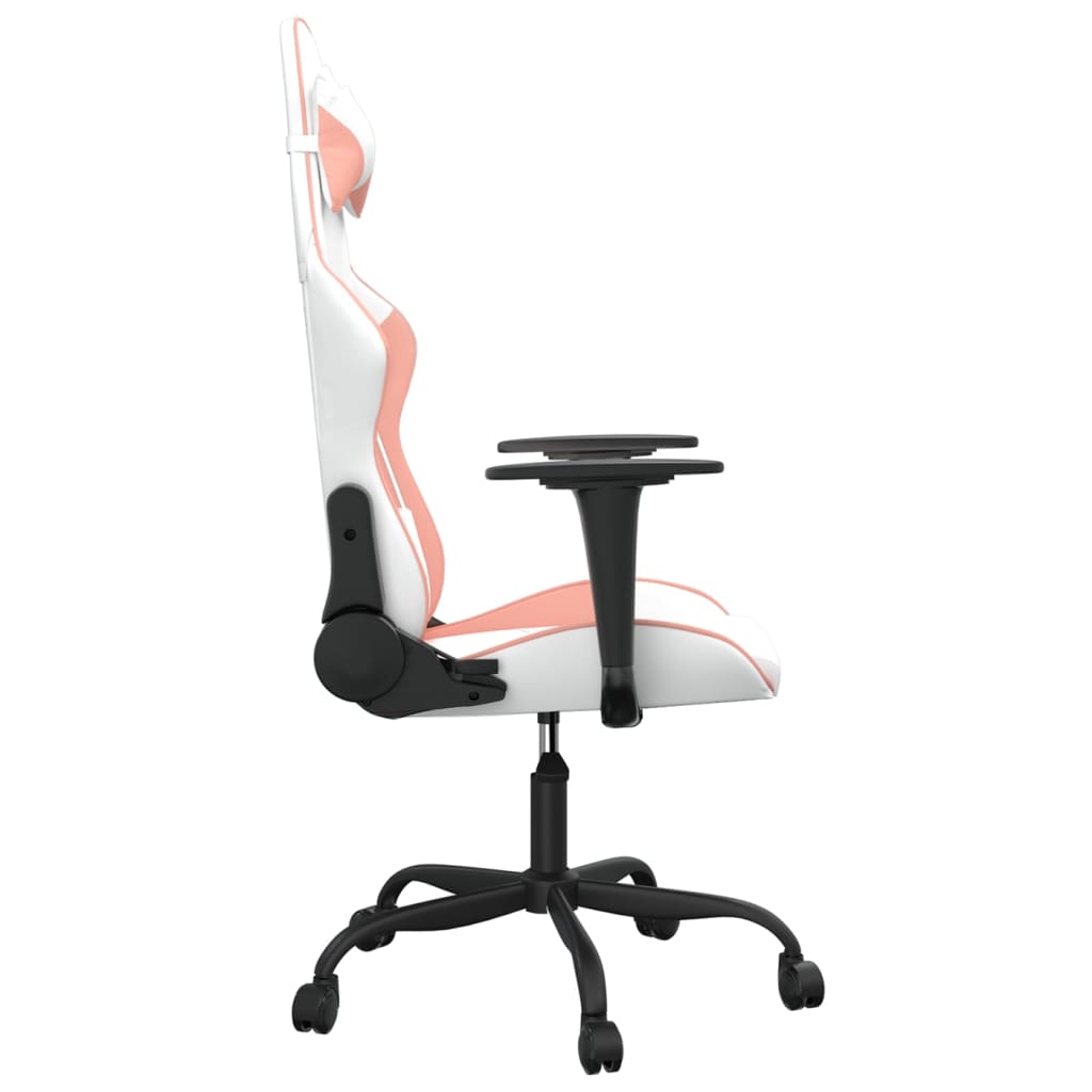 vidaXL datorspēļu krēsls, balta un rozā mākslīgā āda