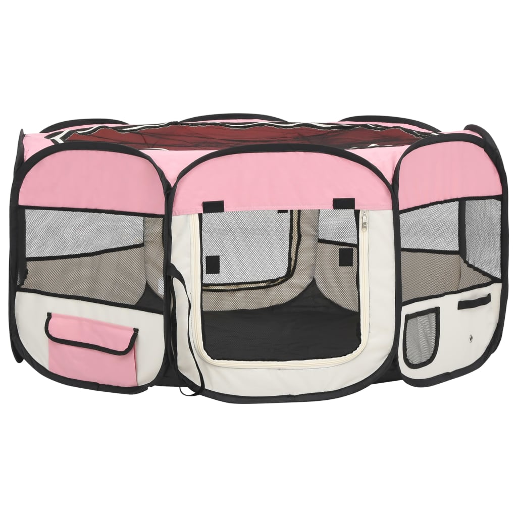 vidaXL saliekama suņu sētiņa, ar somu, rozā, 145x145x61 cm