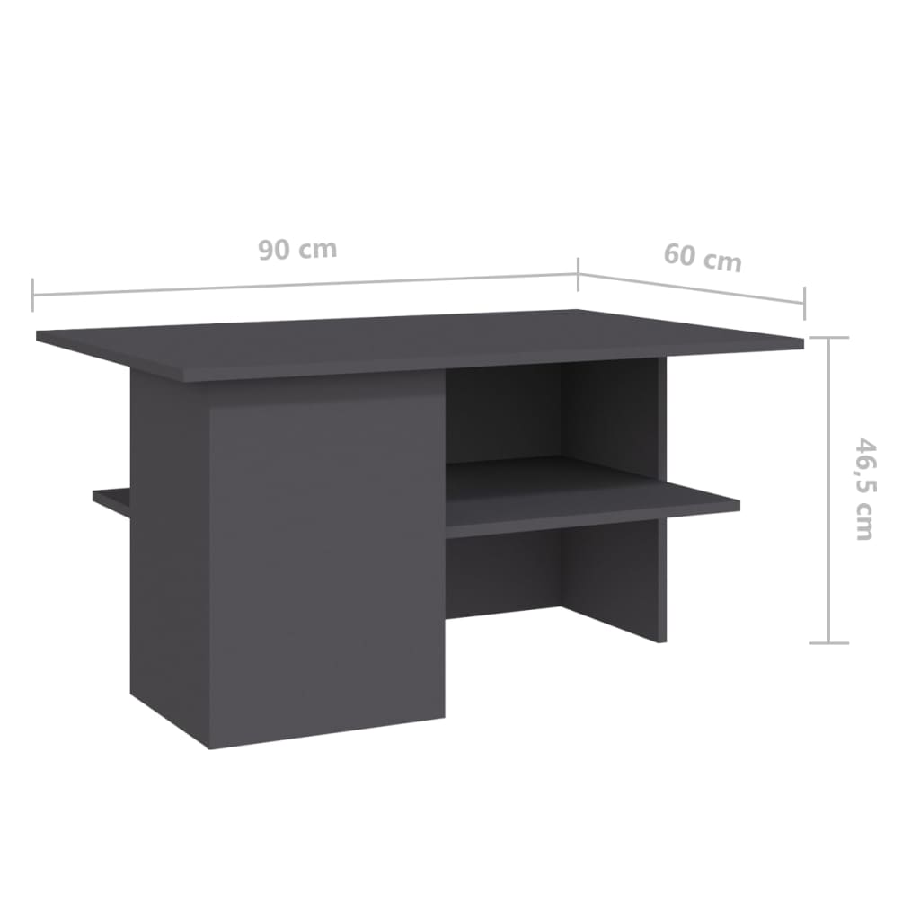 vidaXL kafijas galdiņš, pelēks, 90x60x46,5 cm, skaidu plāksne