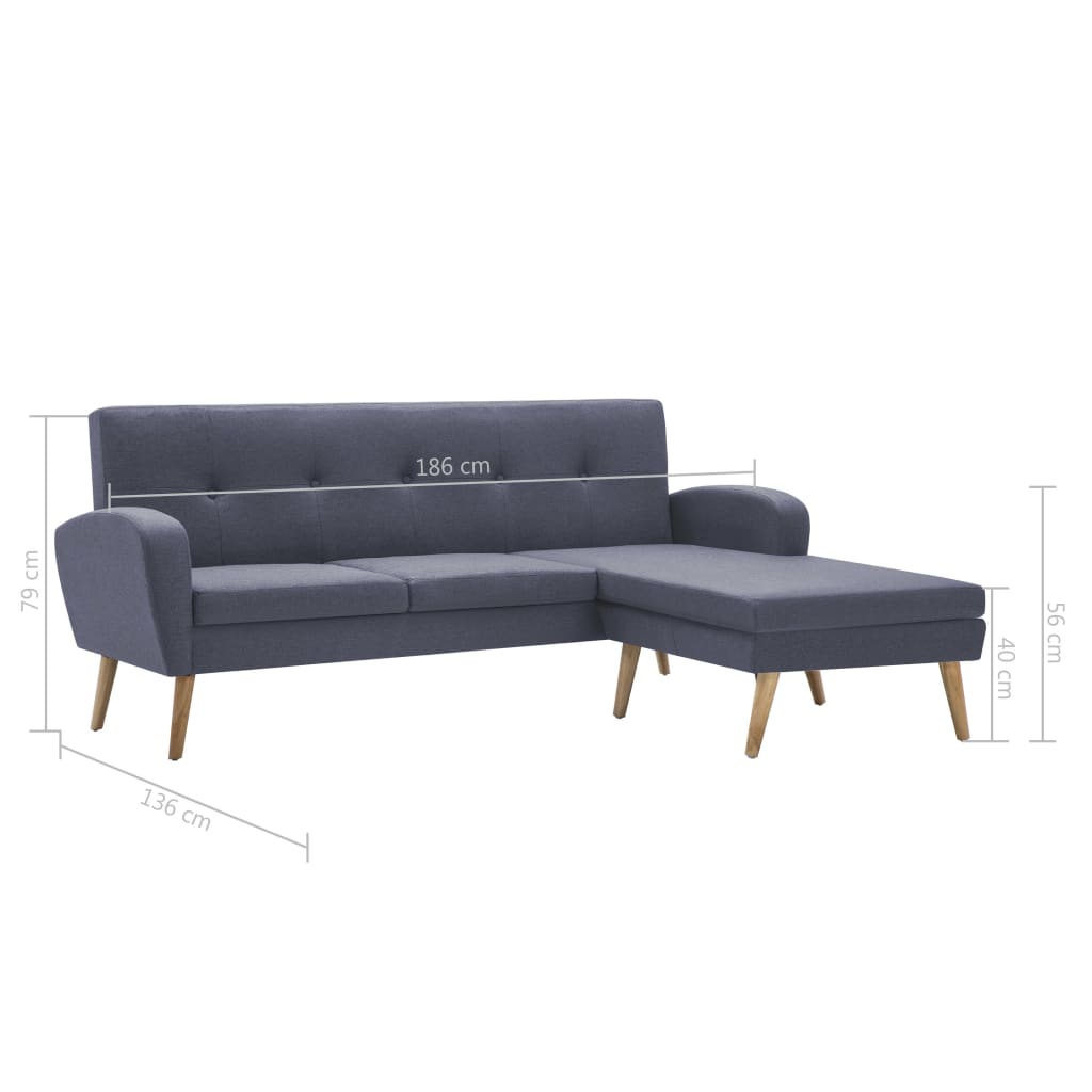 vidaXL stūra dīvāns, gaiši pelēks, 186x136x79 cm, auduma apdare