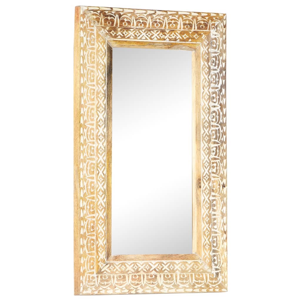 vidaXL spogulis, 80x50x2,6 cm, ar kokgriezumiem, mango masīvkoks