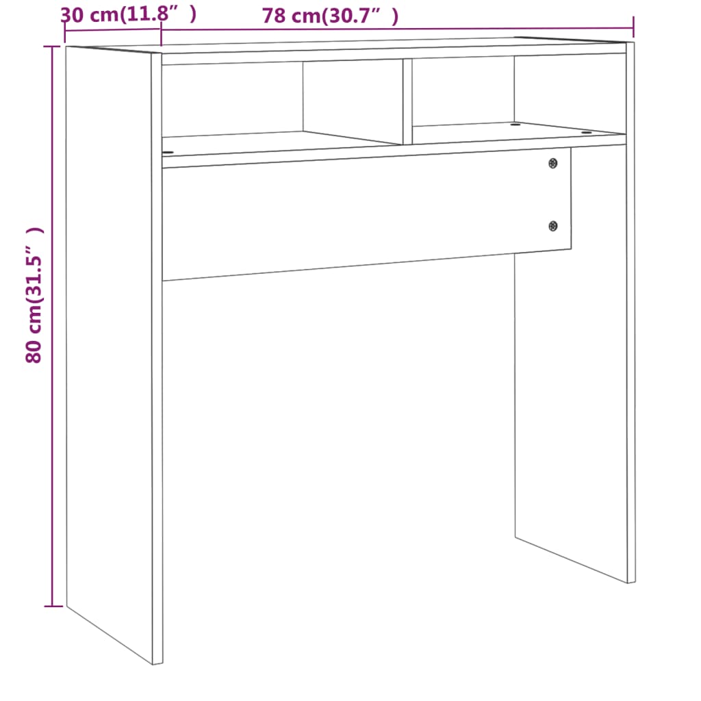 vidaXL konsoles galds, pelēka ozolkoka, 78x30x80 cm, inženierijas koks