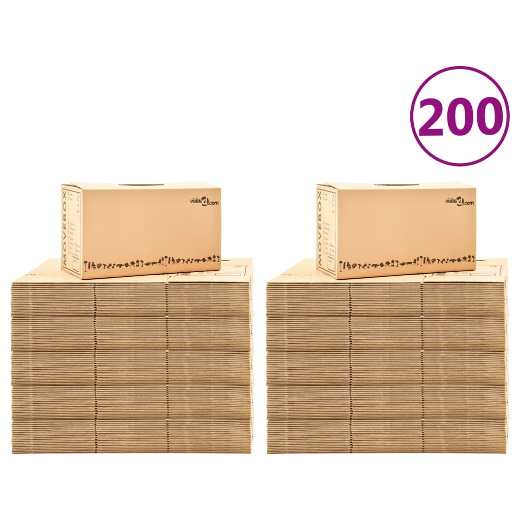 vidaXL pārvākšanās kastes, 200 gab., kartons, XXL, 60x33x34 cm