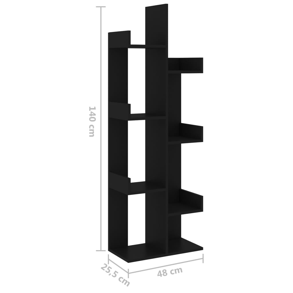 vidaXL grāmatu plaukts, melns, 48x25,5x140 cm, skaidu plāksne