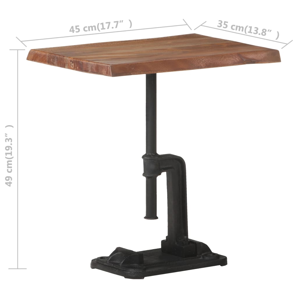 vidaXL galdiņš, brūns, 45x35x49 cm, akācijas masīvkoks un čuguns