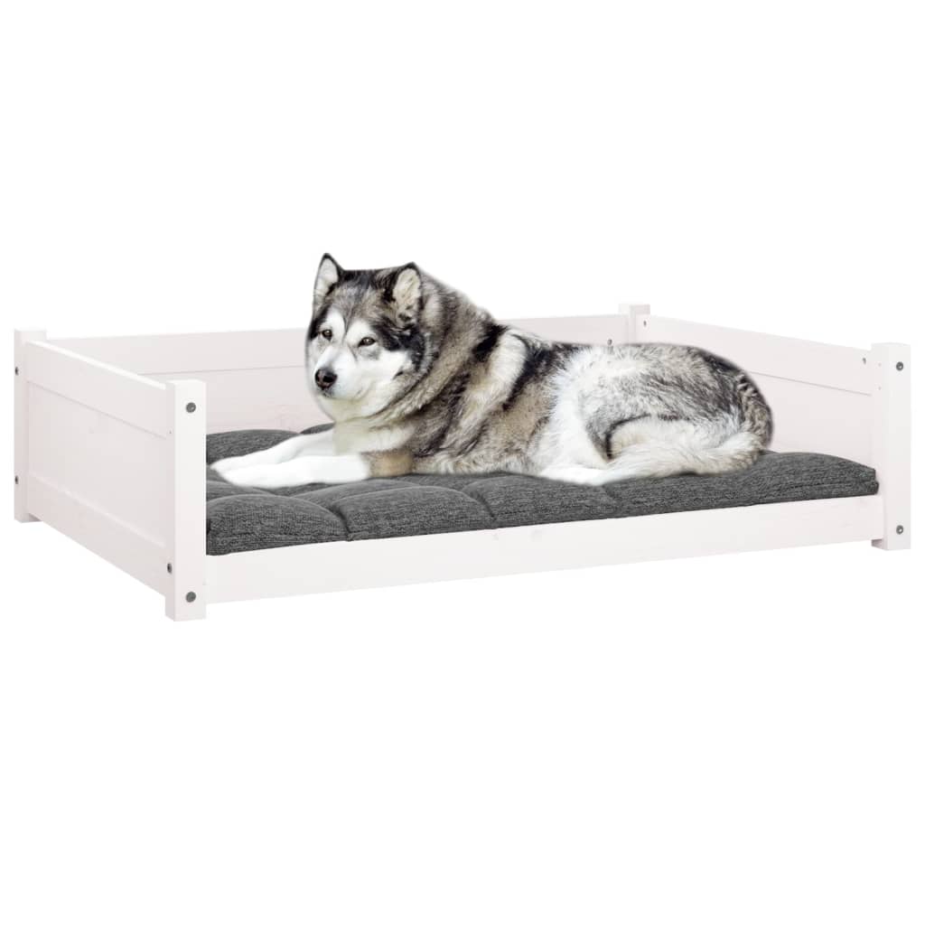 vidaXL suņu gulta, balta, 105,5x75,5x28 cm, priedes masīvkoks
