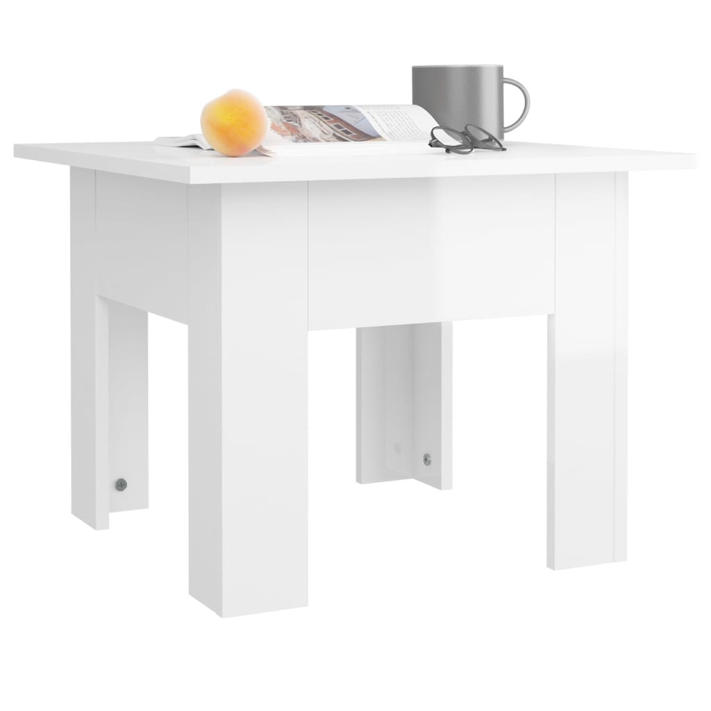 vidaXL kafijas galdiņš, spīdīgi balts, 55x55x42cm, inženierijas koks