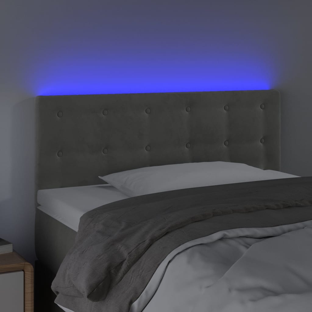 vidaXL gultas galvgalis ar LED, 90x5x78/88 cm, gaiši pelēks samts
