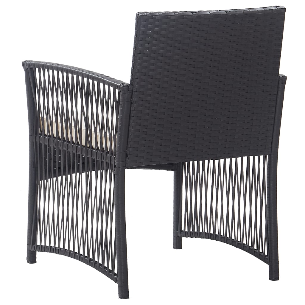 vidaXL dārza atpūtas krēsli ar matračiem, 2 gab., melna PE rotangpalma
