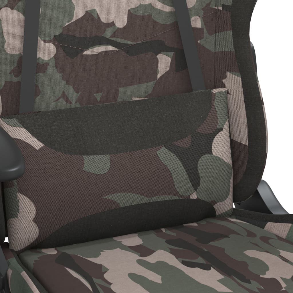 vidaXL masāžas datorspēļu krēsls, kāju balsts, melns/kamuflāžas audums