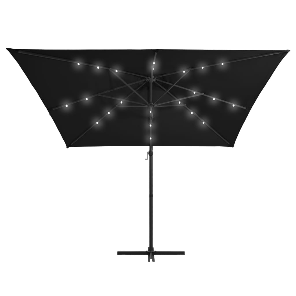 vidaXL saulessargs ar LED gaismām un tērauda kātu, 250x250 cm, melns
