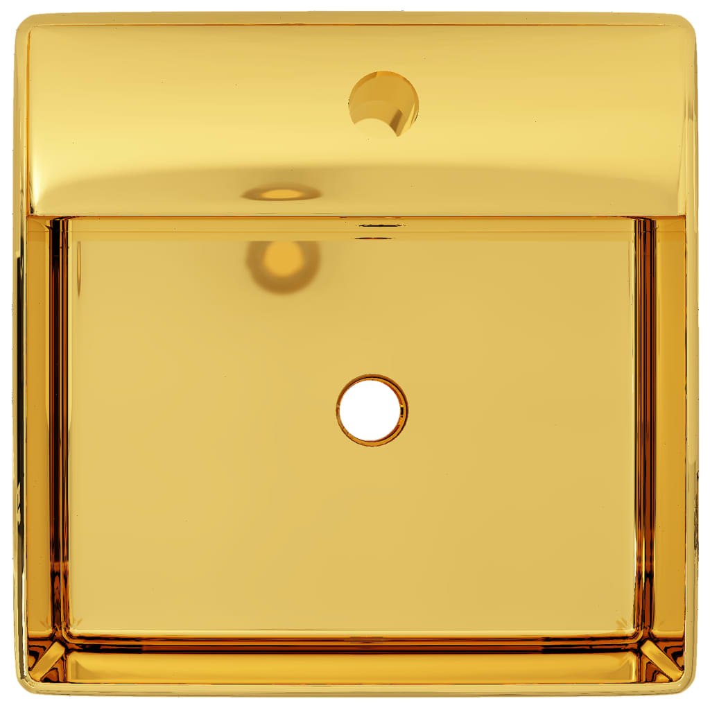 vidaXL izlietne ar noteci, 41x41x15 cm, keramika, zelta krāsa