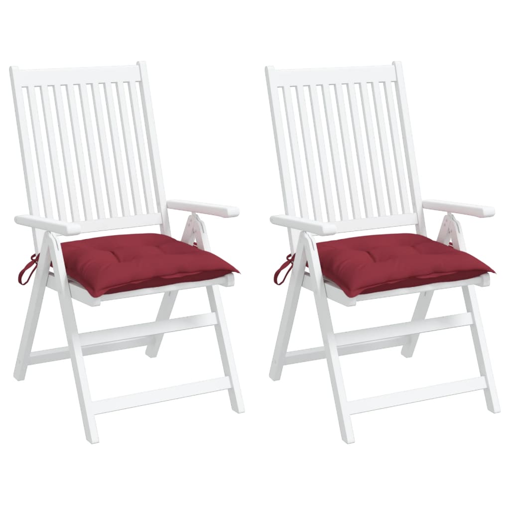 vidaXL dārza krēslu matrači, 2 gab., vīnsarkani, 40x40x7 cm, audums