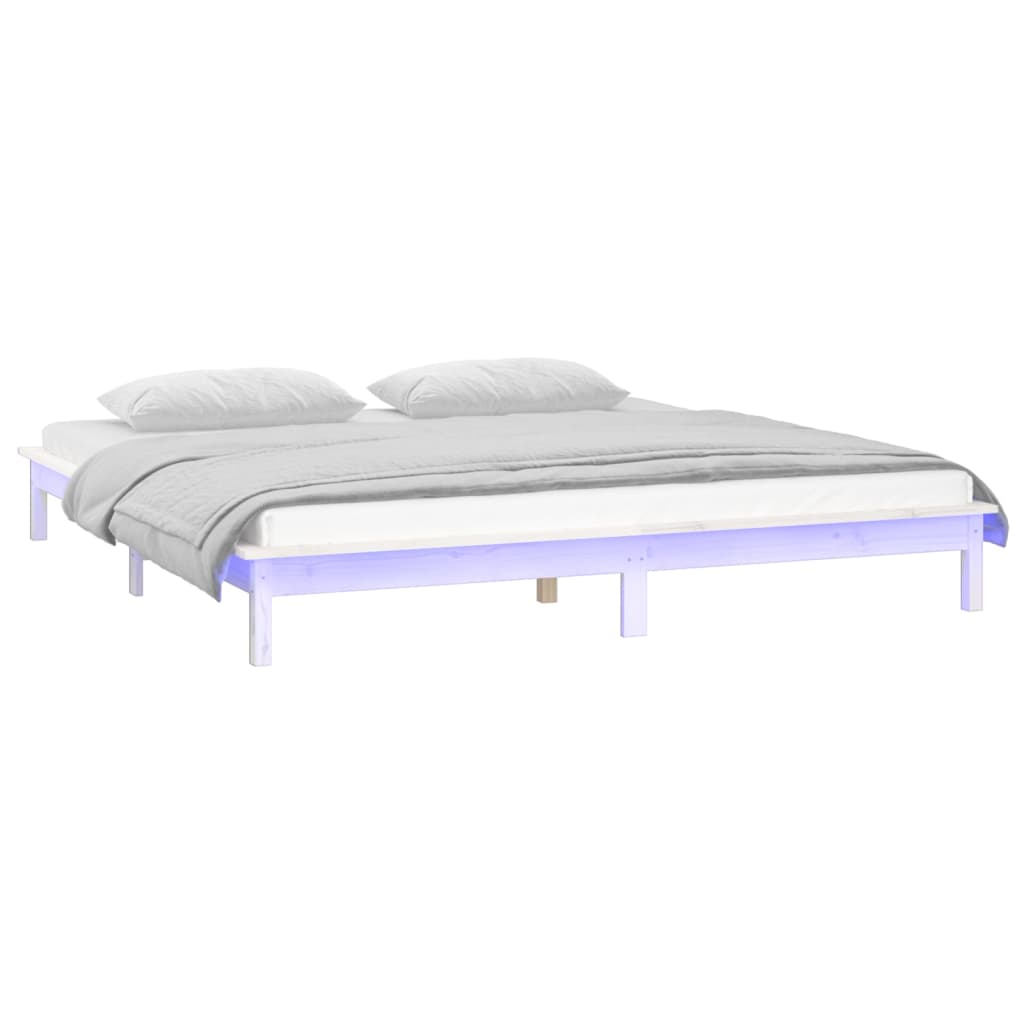 vidaXL gultas rāmis, LED, balts, 160x200 cm, masīvkoks