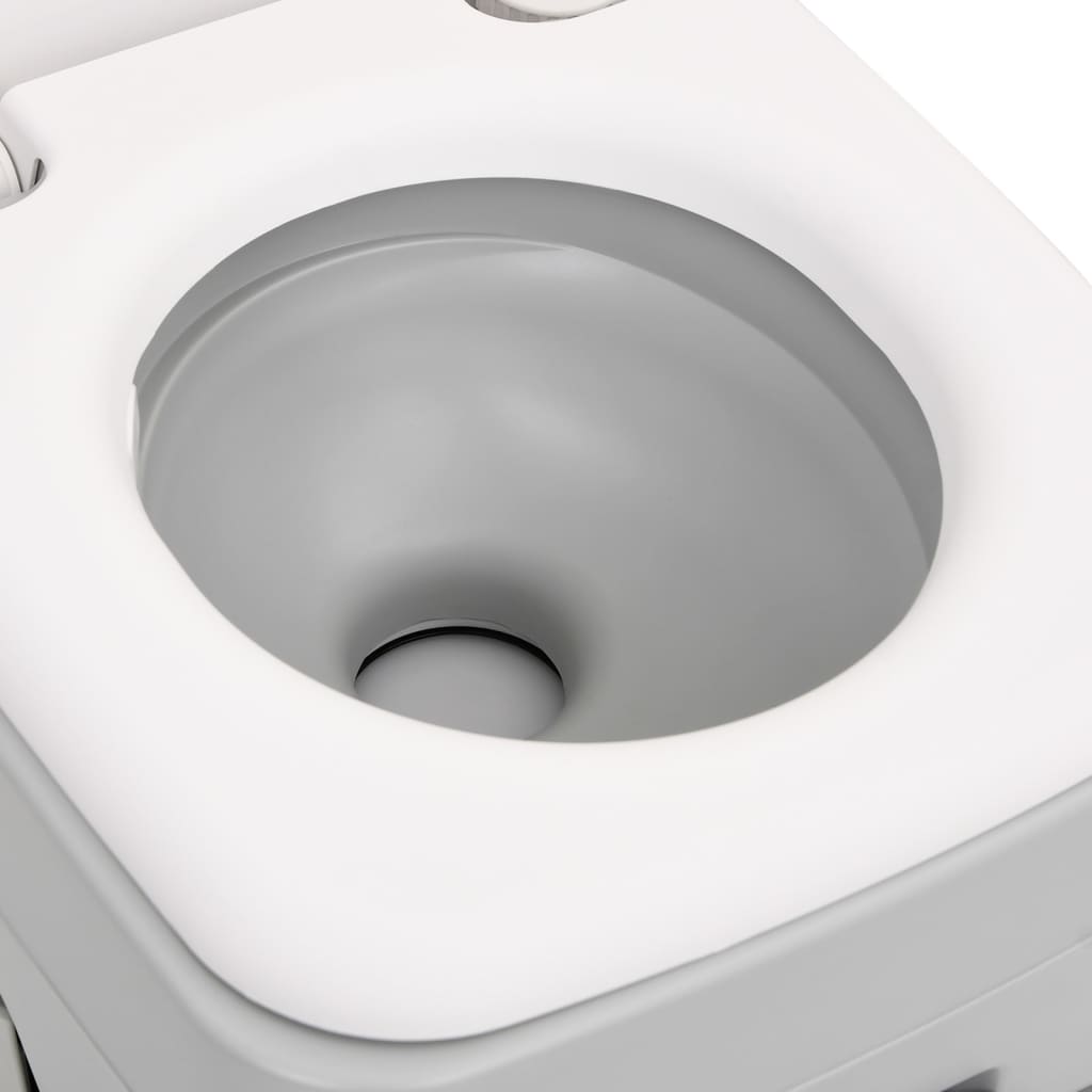 vidaXL portatīvā kempinga tualete, pelēka un balta, 10+10 L, HDPE