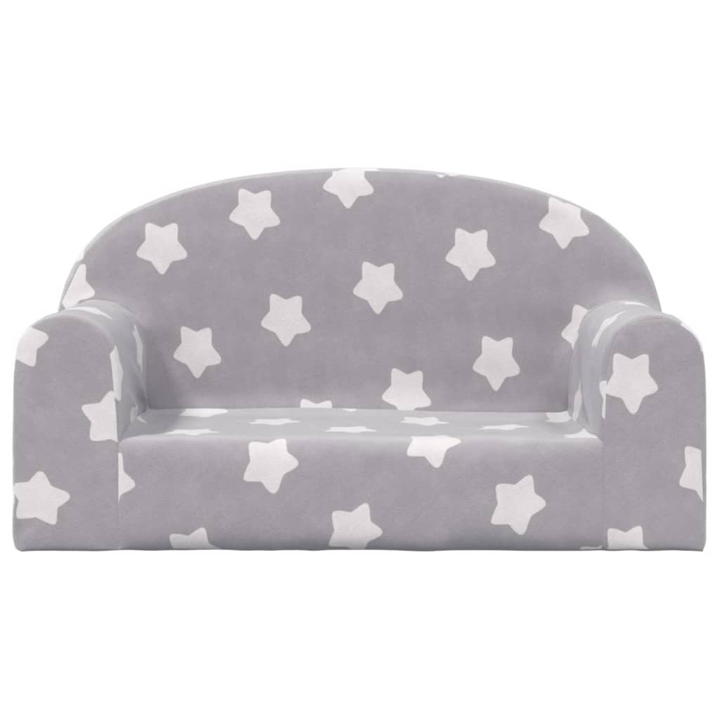 vidaXL divvietīgs bērnu dīvāns, gaiši pelēks ar zvaigznēm, plīšs