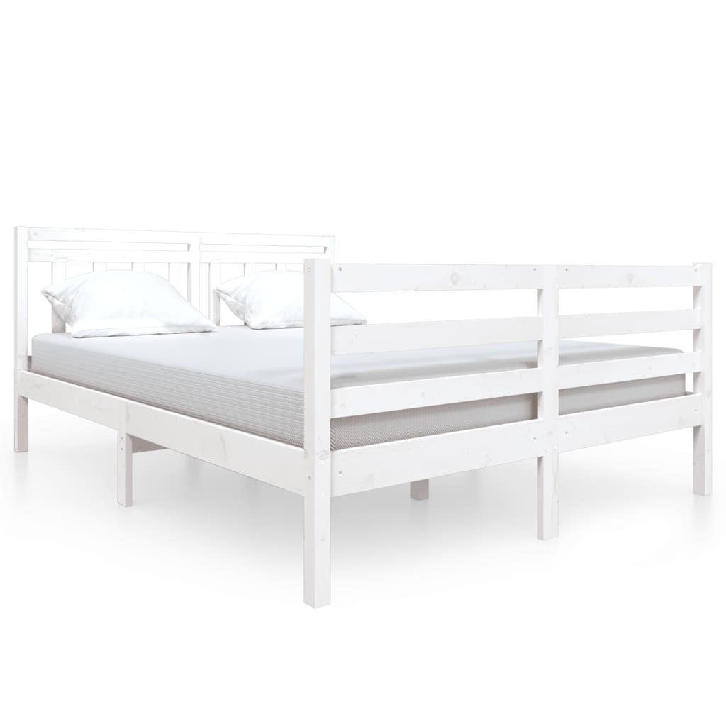 vidaXL gultas rāmis, balts, 135x190 cm, divvietīgs, masīvkoks