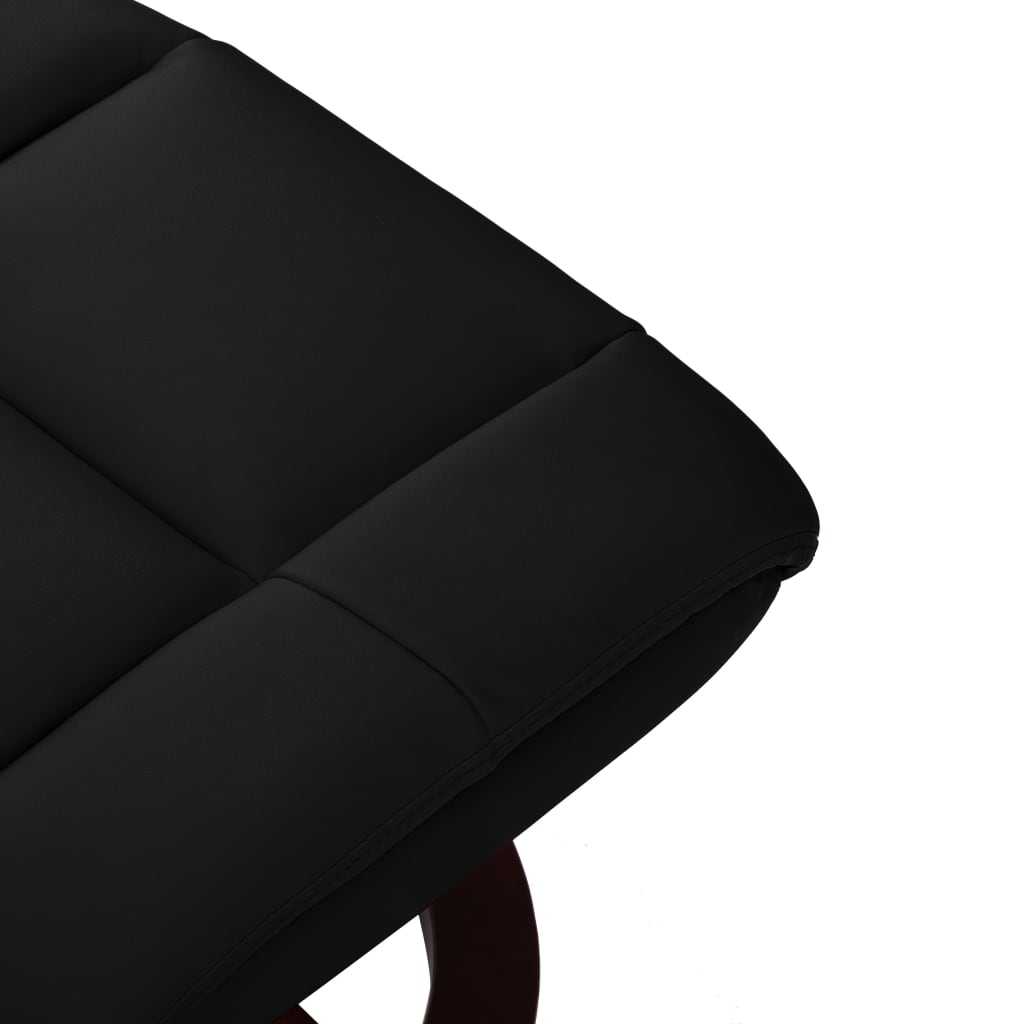 vidaXL atpūtas krēsls ar kāju soliņu, melna mākslīgā āda, liekts koks