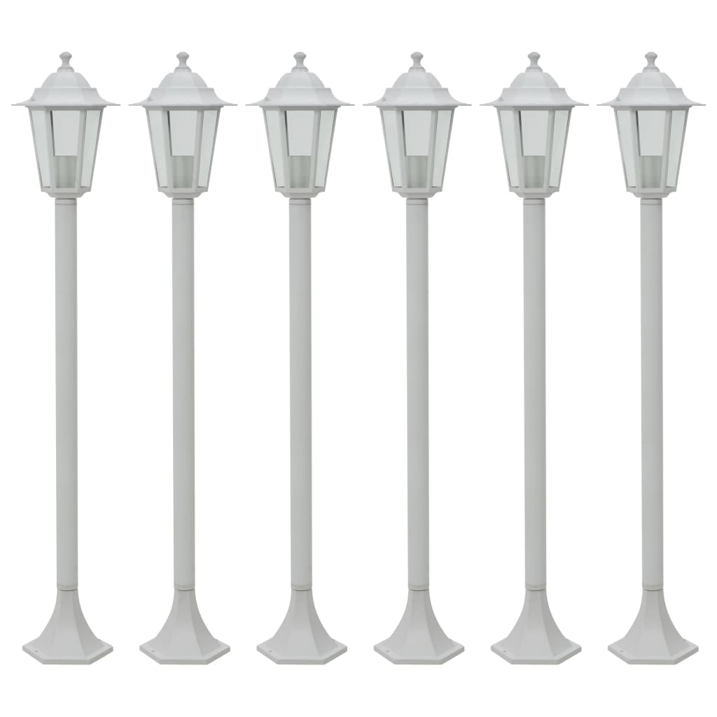 vidaXL dārza lampas, 6 gab., baltas, 110 cm, alumīnijs, E27