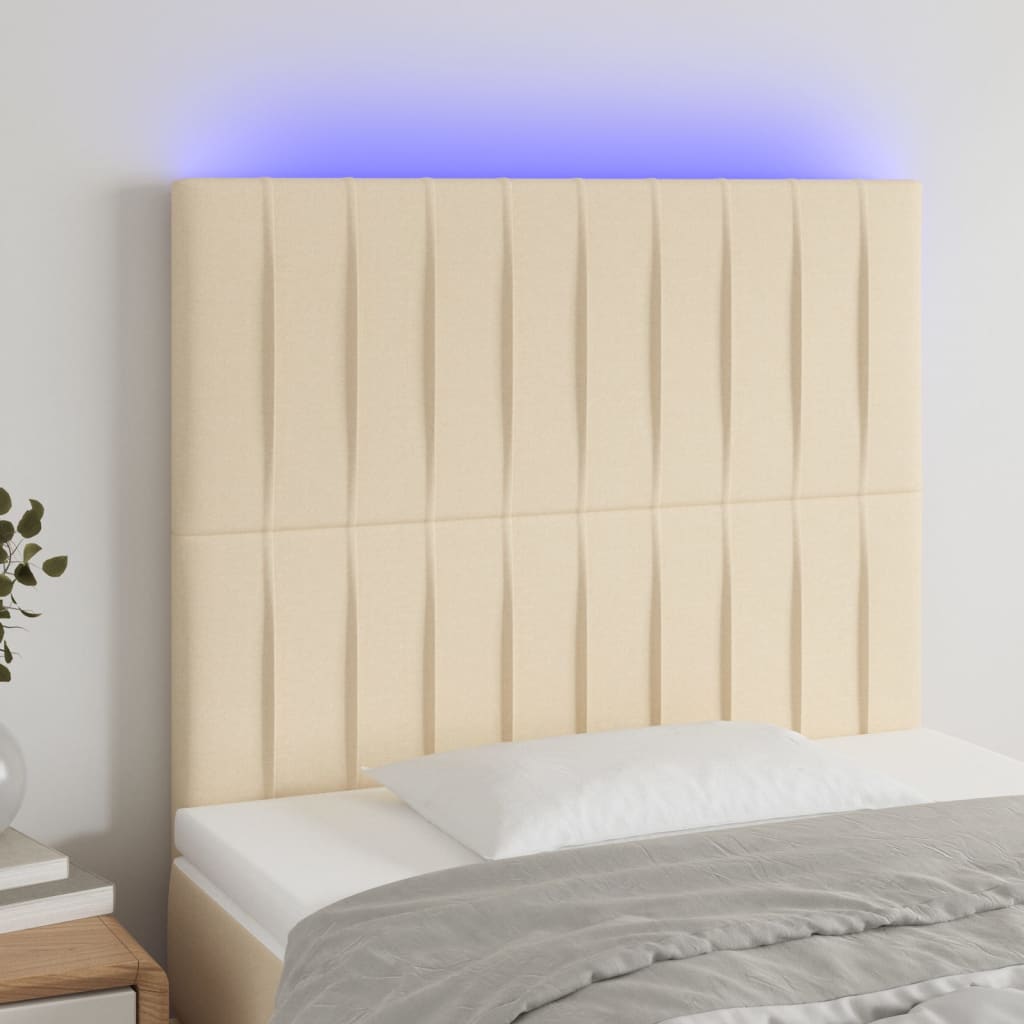 vidaXL gultas galvgalis ar LED, 80x5x118/128 cm, krēmkrāsas audums