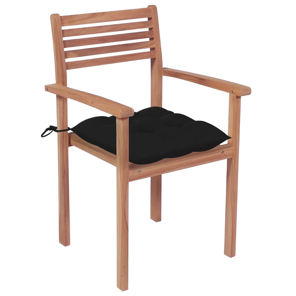 vidaXL dārza krēsli, melni matrači, 4 gab., masīvs tīkkoks