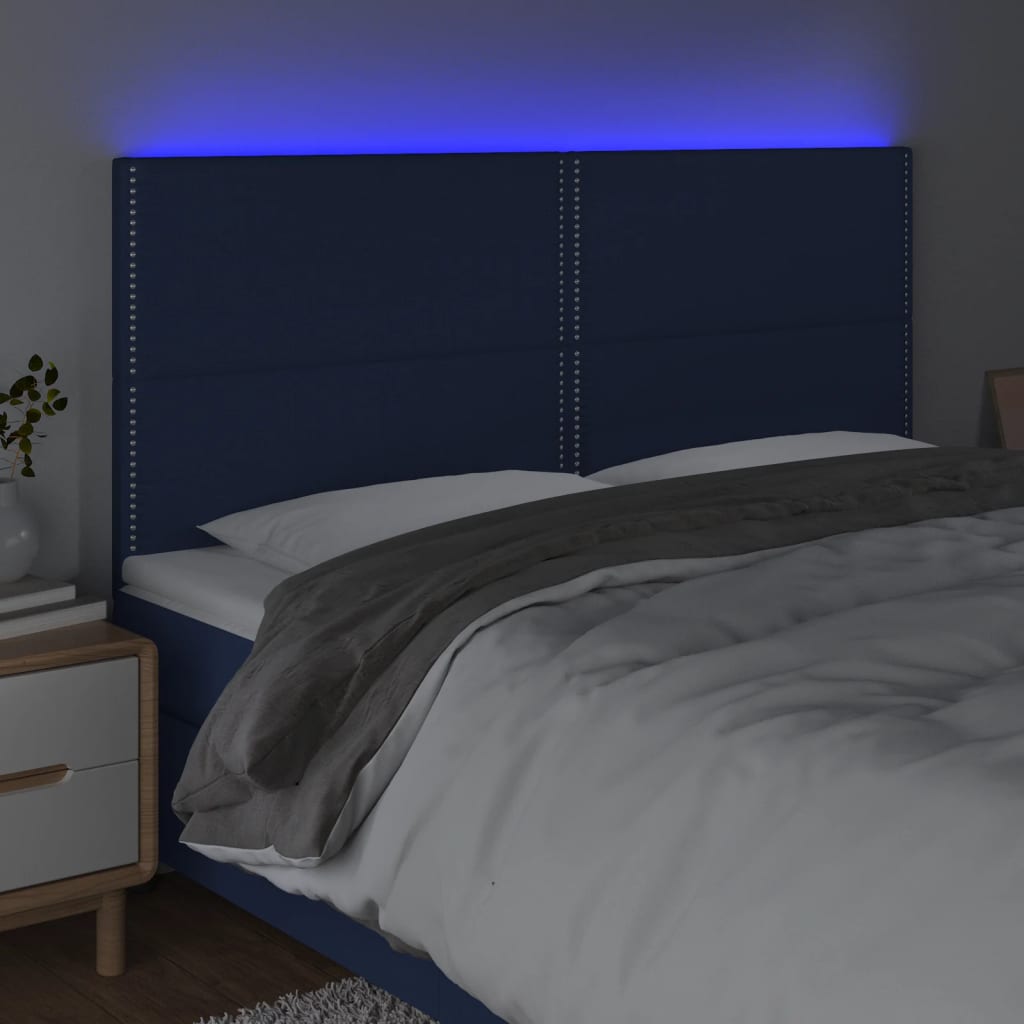 vidaXL gultas galvgalis ar LED, 160x5x118/128 cm, zils audums