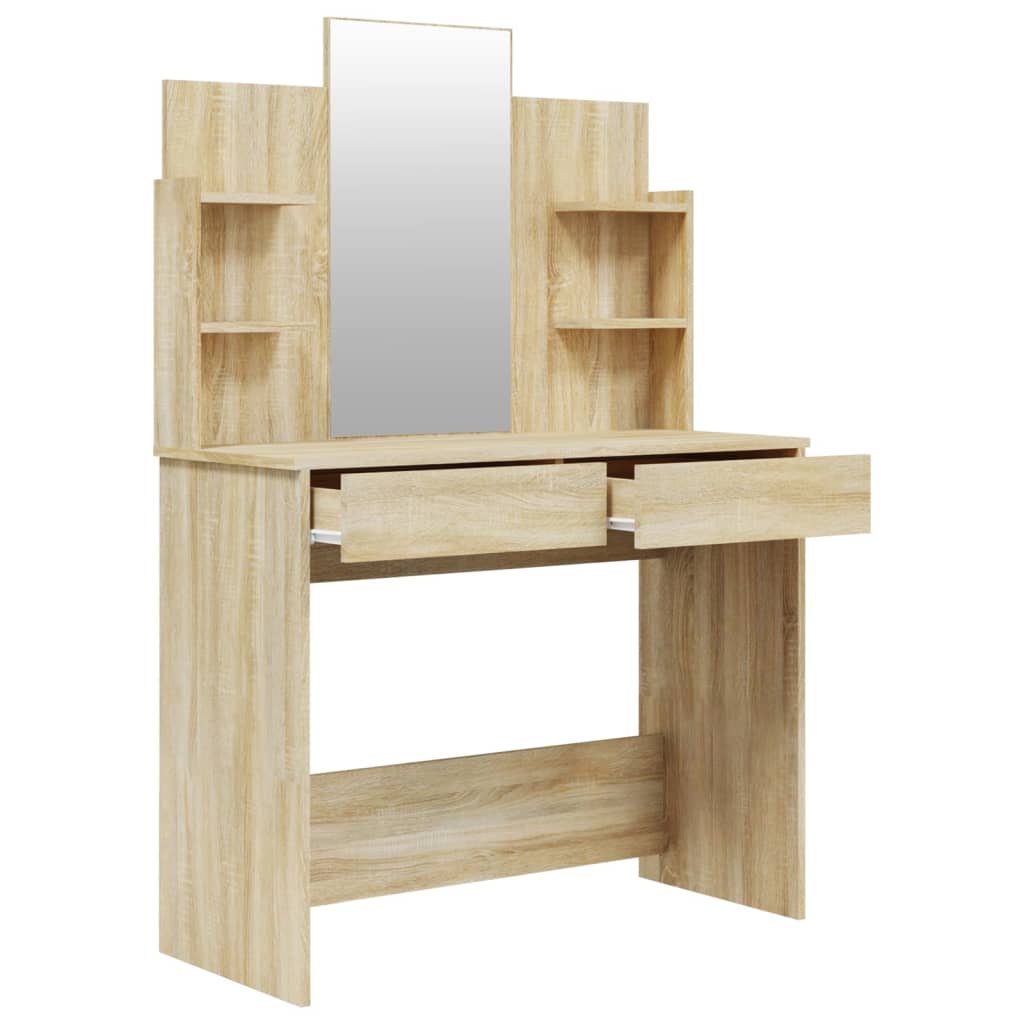 vidaXL galdiņš ar spoguli, ozolkoka krāsa, 96x40x142 cm