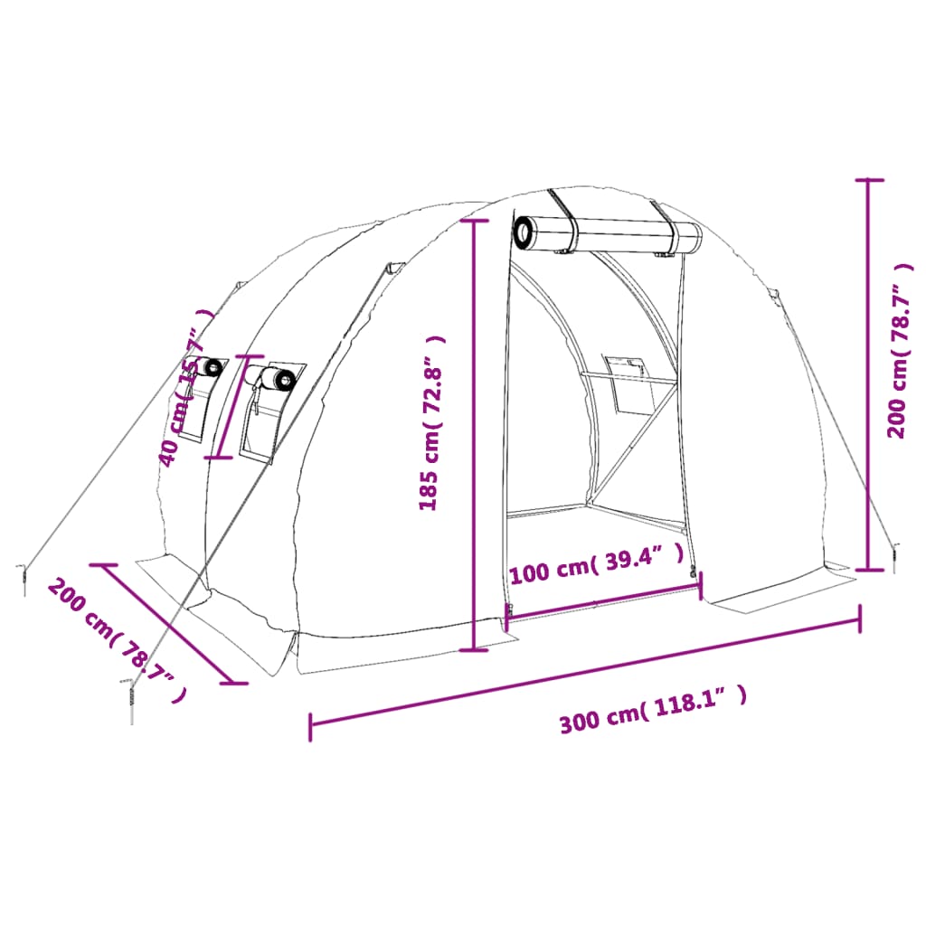 vidaXL siltumnīca ar tērauda rāmi, balta, 6 m², 3x2x2 m