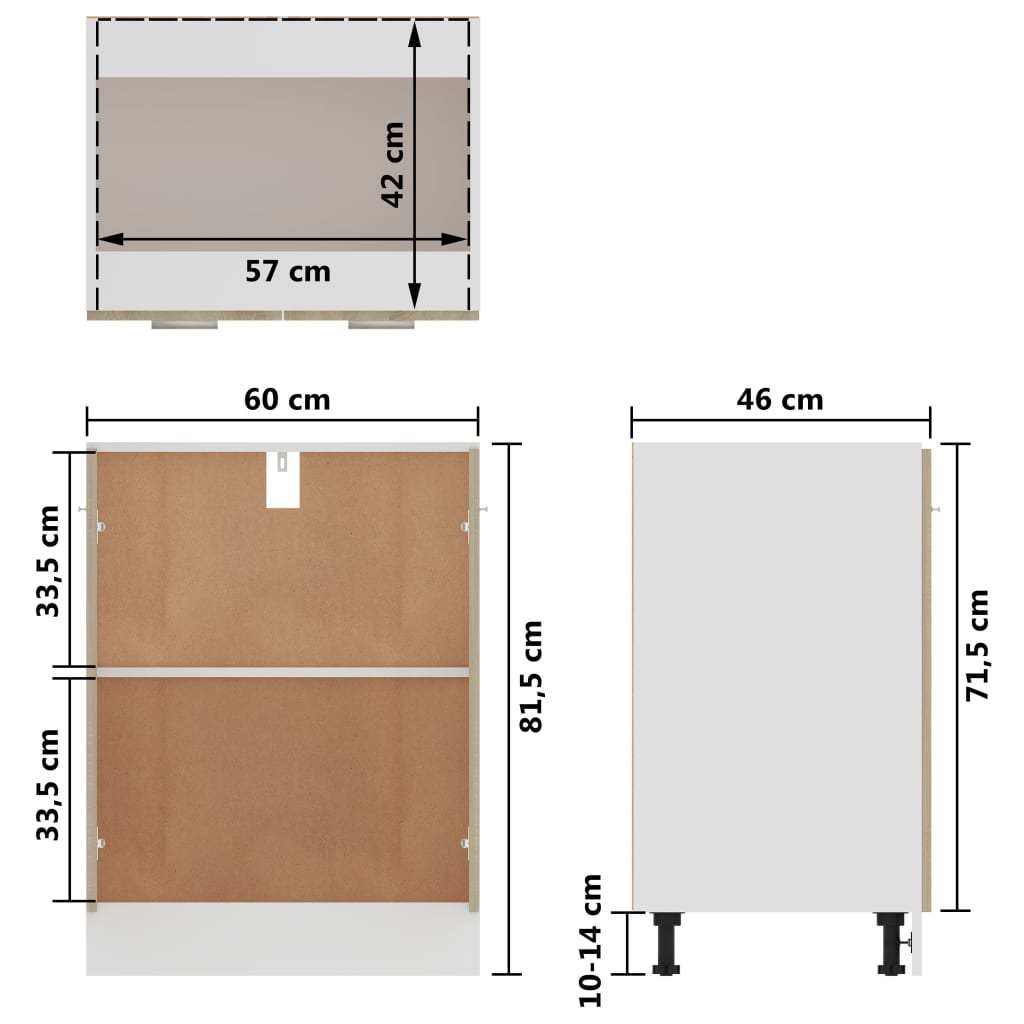 vidaXL virtuves skapītis, ozolkoka krāsa, 60x46x81,5 cm, skaidu plātne
