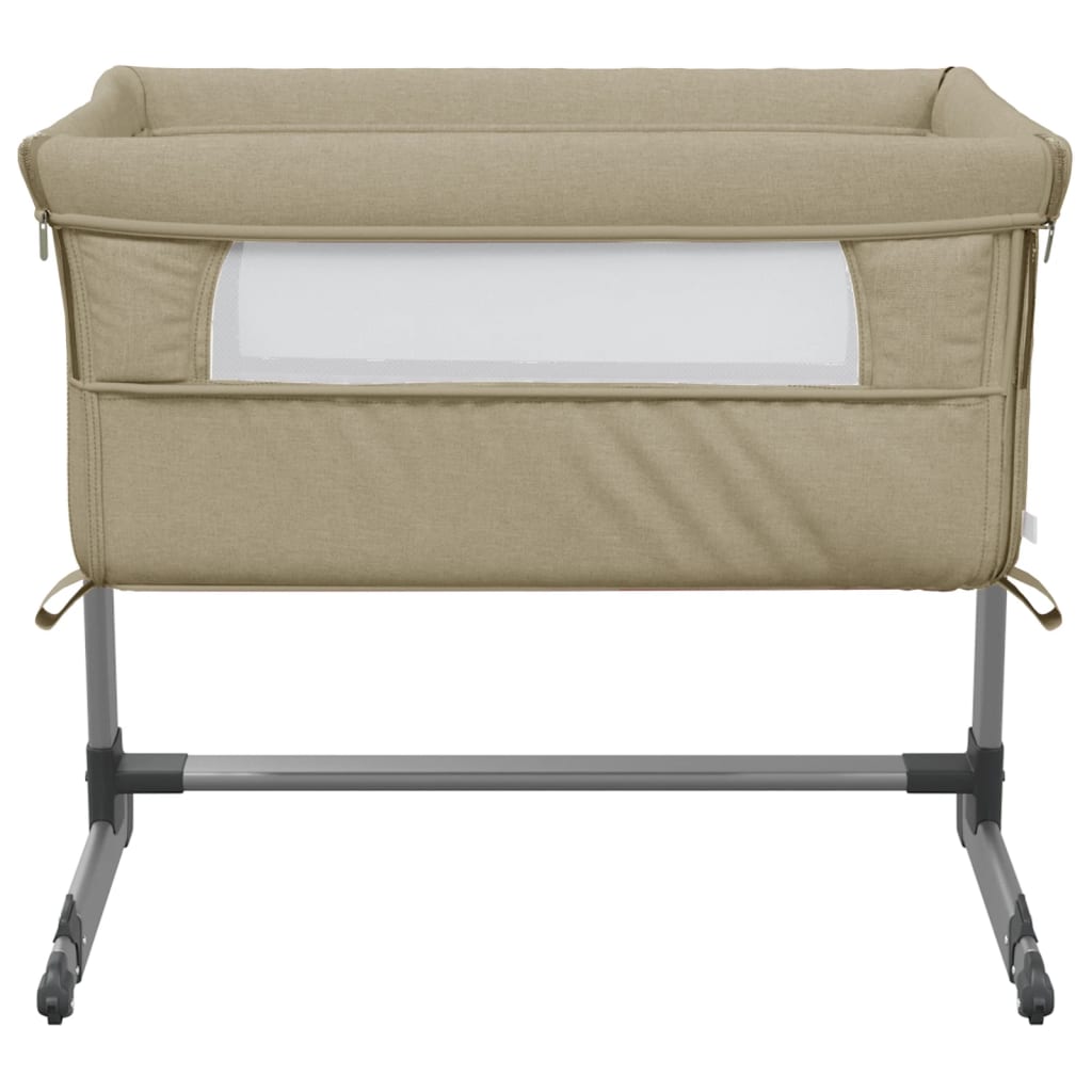 vidaXL bērnu gultiņa ar matraci, pelēkbrūns lina audums