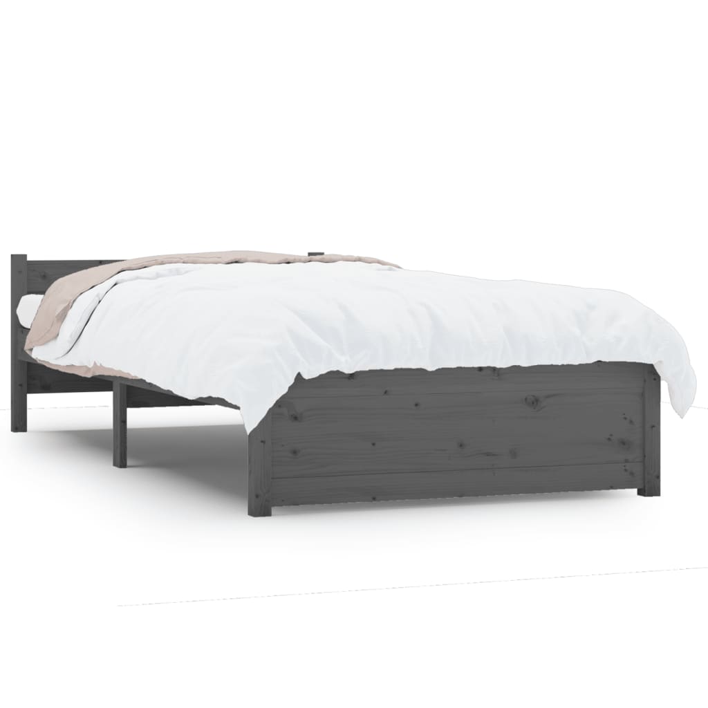 vidaXL gultas rāmis, pelēks, masīvkoks, 75x190 cm, mazs, vienvietīgs