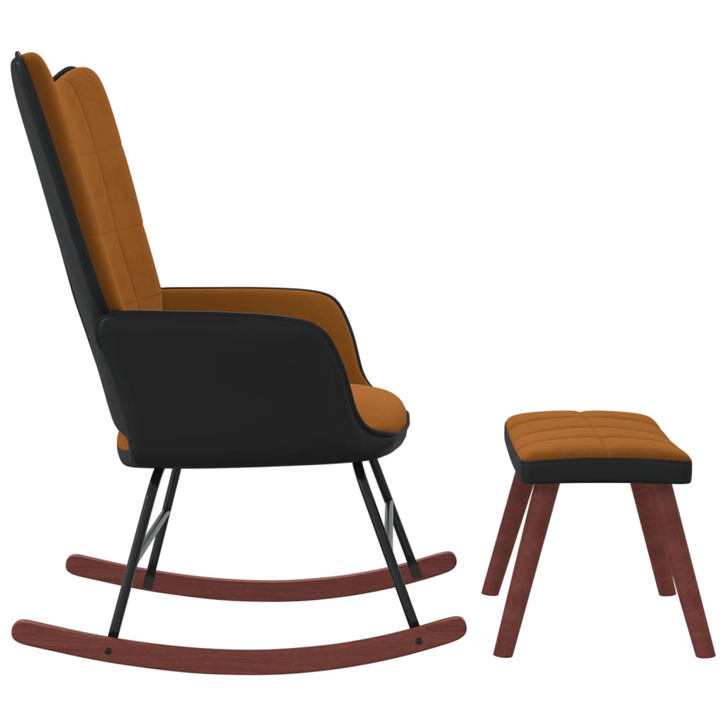 vidaXL šūpuļkrēsls ar kāju balstu, brūns, samts un PVC
