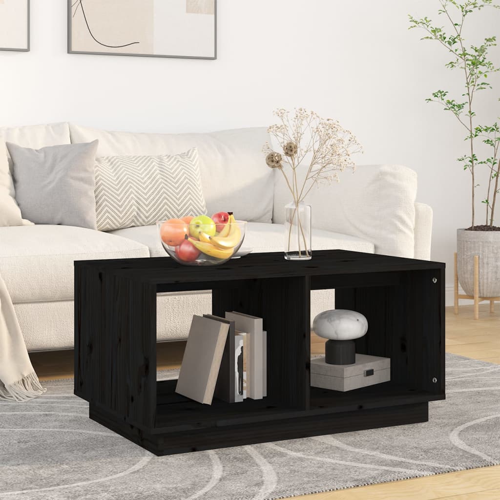 vidaXL kafijas galdiņš, melns, 80x50x40 cm, priedes masīvkoks