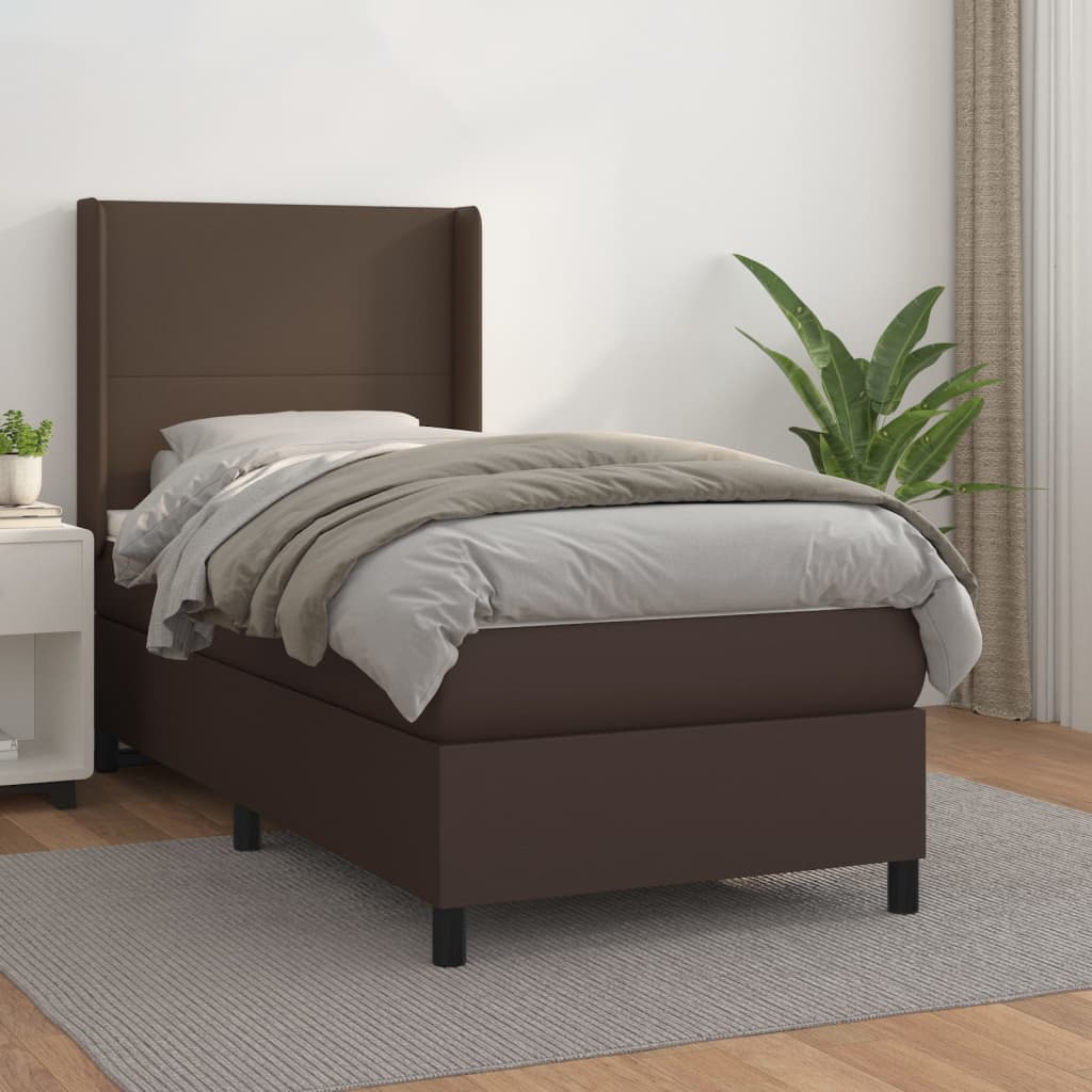 vidaXL atsperu gulta ar matraci, brūna, 80x200 cm, mākslīgā āda