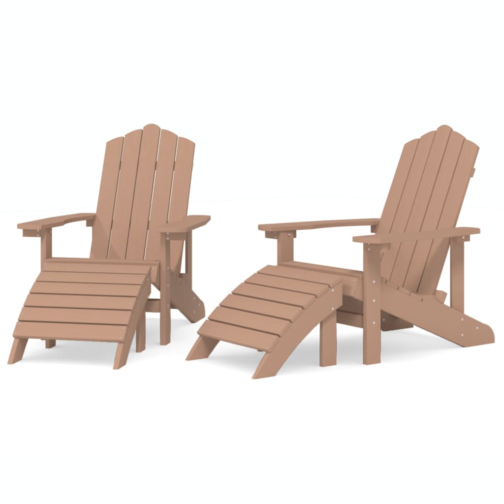 vidaXL dārza krēsli ar kāju balstiem, 2 gab., HDPE, brūni
