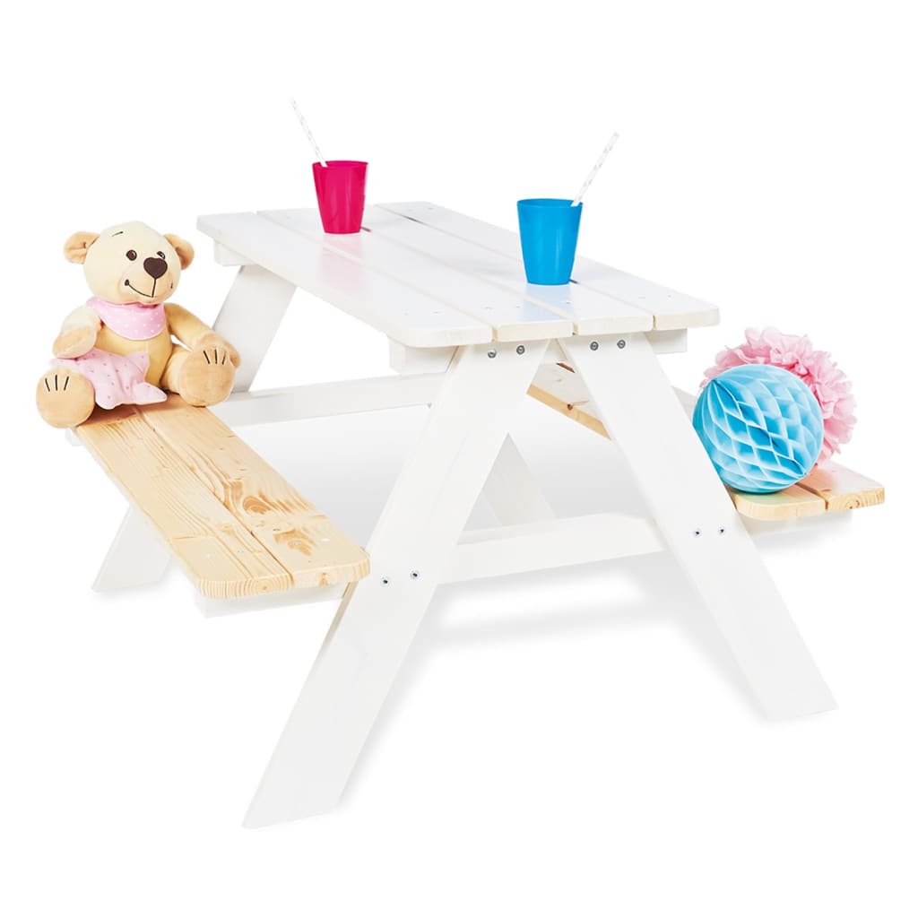 Pinolino bērnu piknika galds ar soliņiem Nicki für 4, balts koks