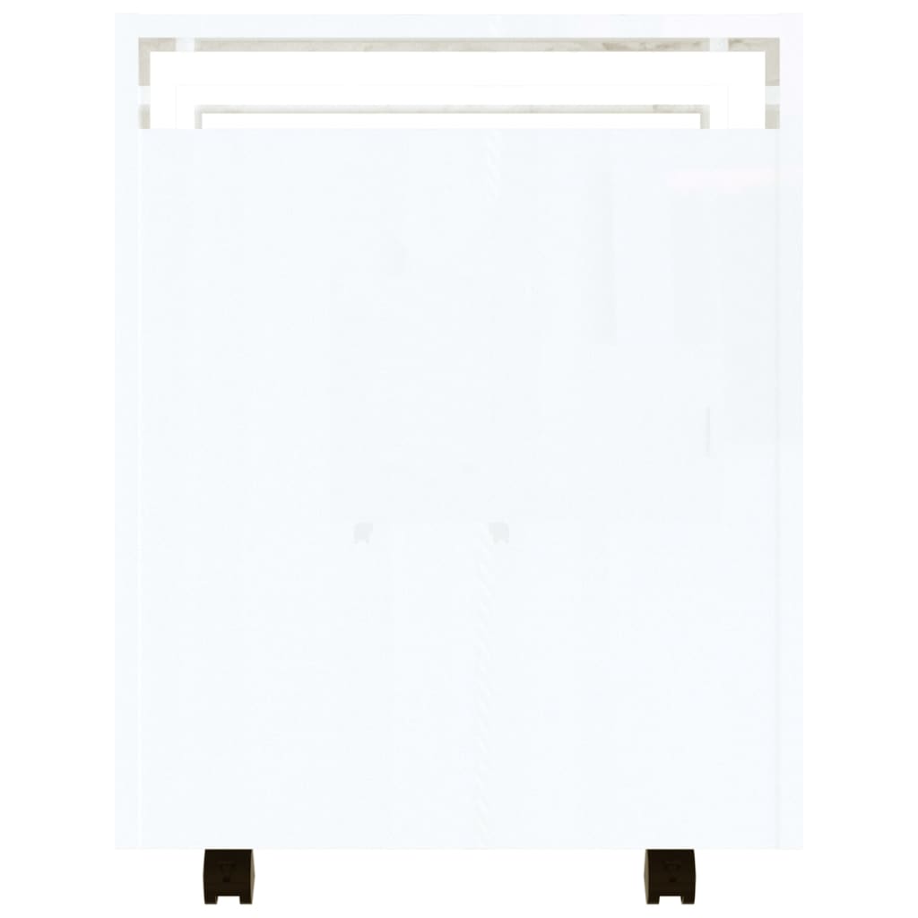 vidaXL galda skapītis uz riteņiem, spīdīgi balts, 60x45x60 cm