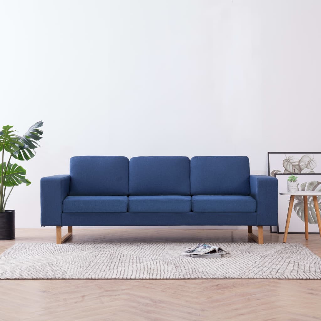 vidaXL trīsvietīgs dīvāns, zils audums