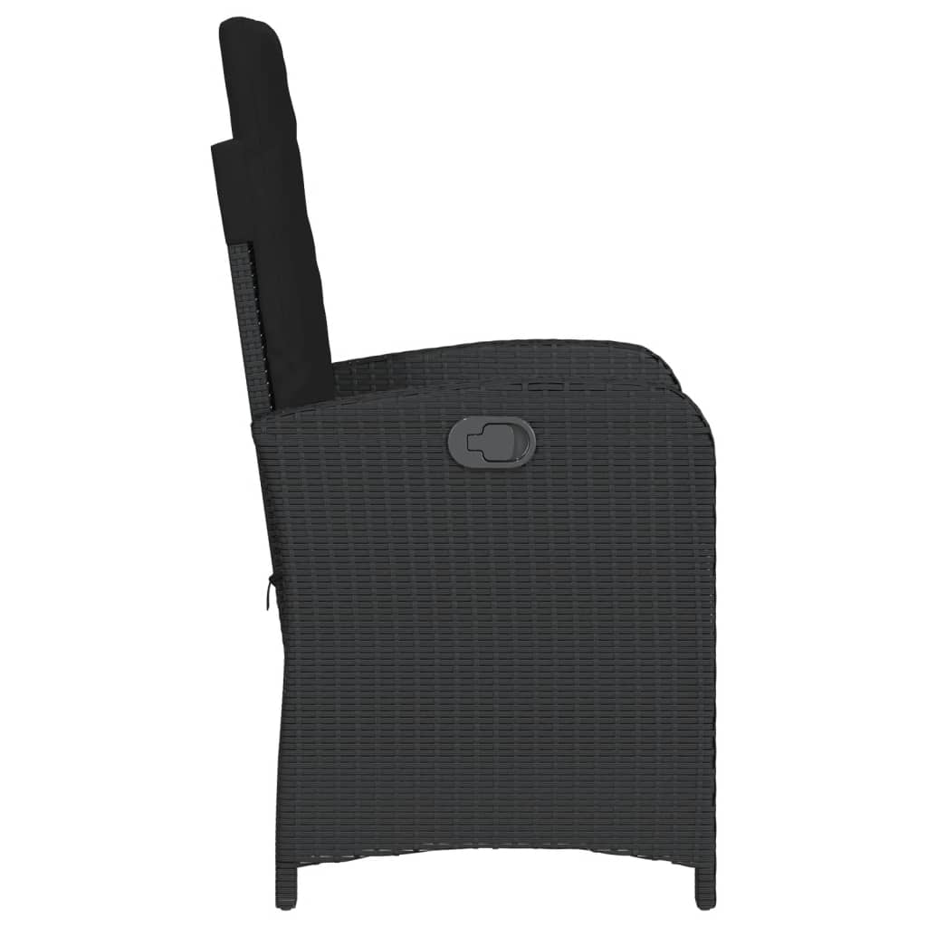 vidaXL atgāžams dārza krēsls ar matračiem, melna PE rotangpalma