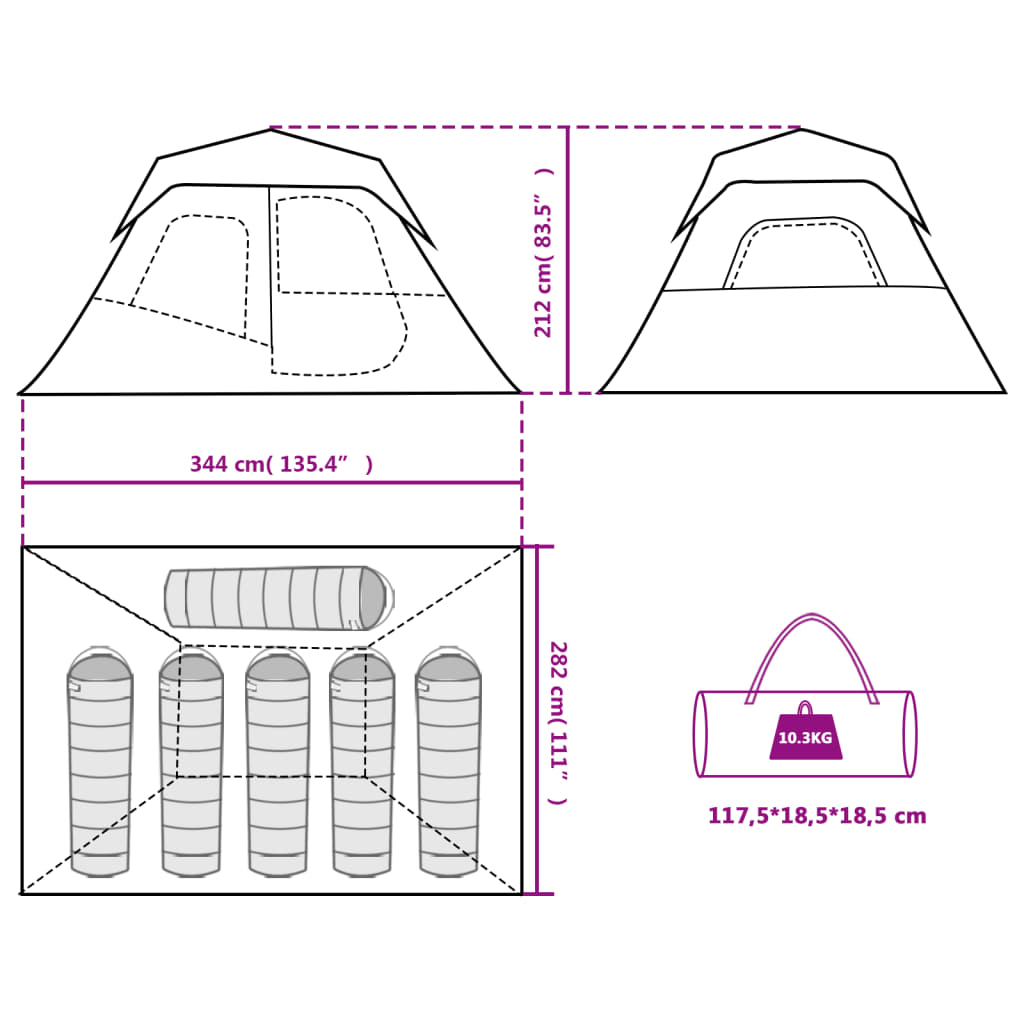 vidaXL kempinga telts ar LED, 6 personām, gaiši zaļa