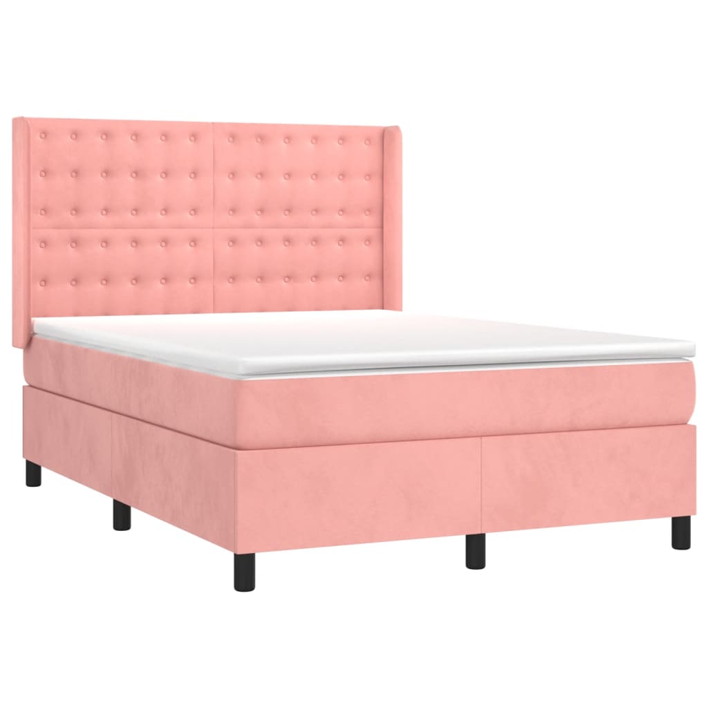 vidaXL atsperu gulta ar matraci, LED, rozā samts, 140x190 cm