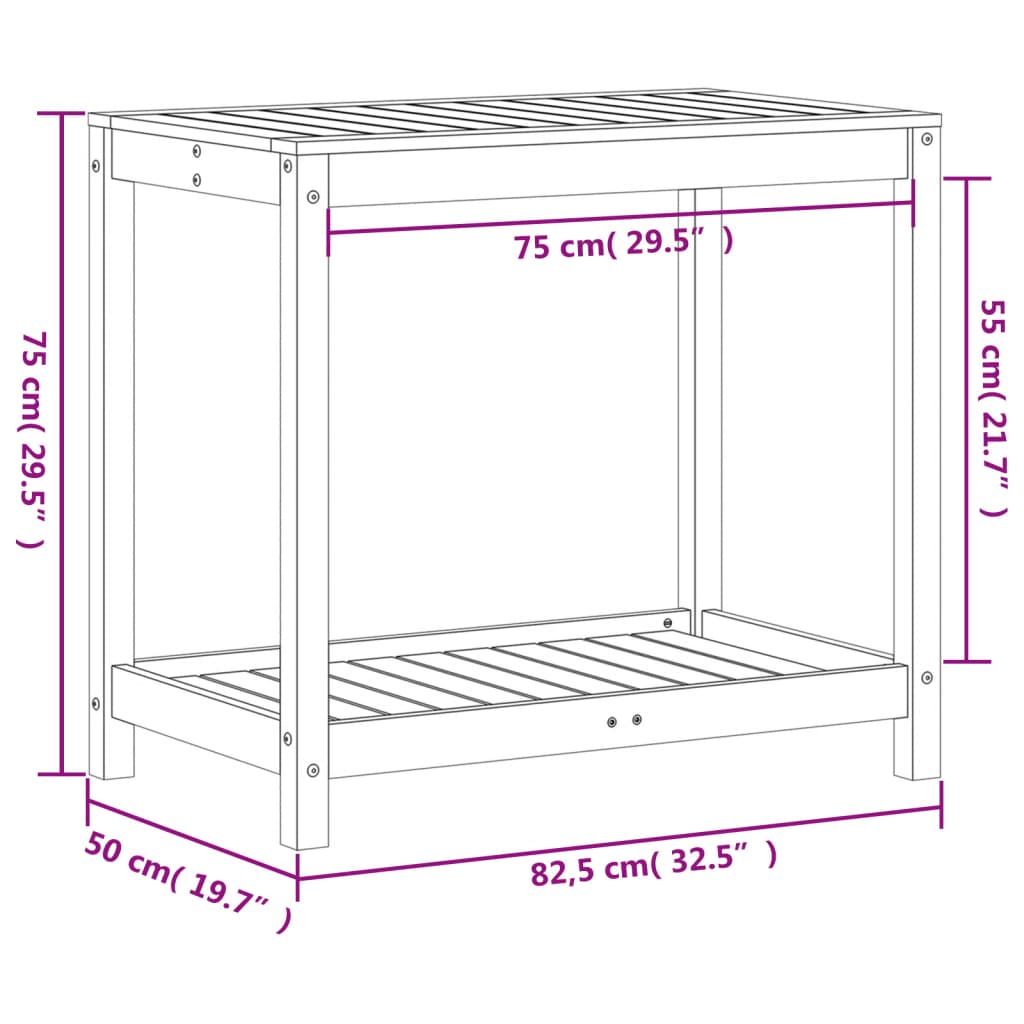 vidaXL stādīšanas galds ar plauktu, 82,5x50x75 cm, priedes masīvkoks